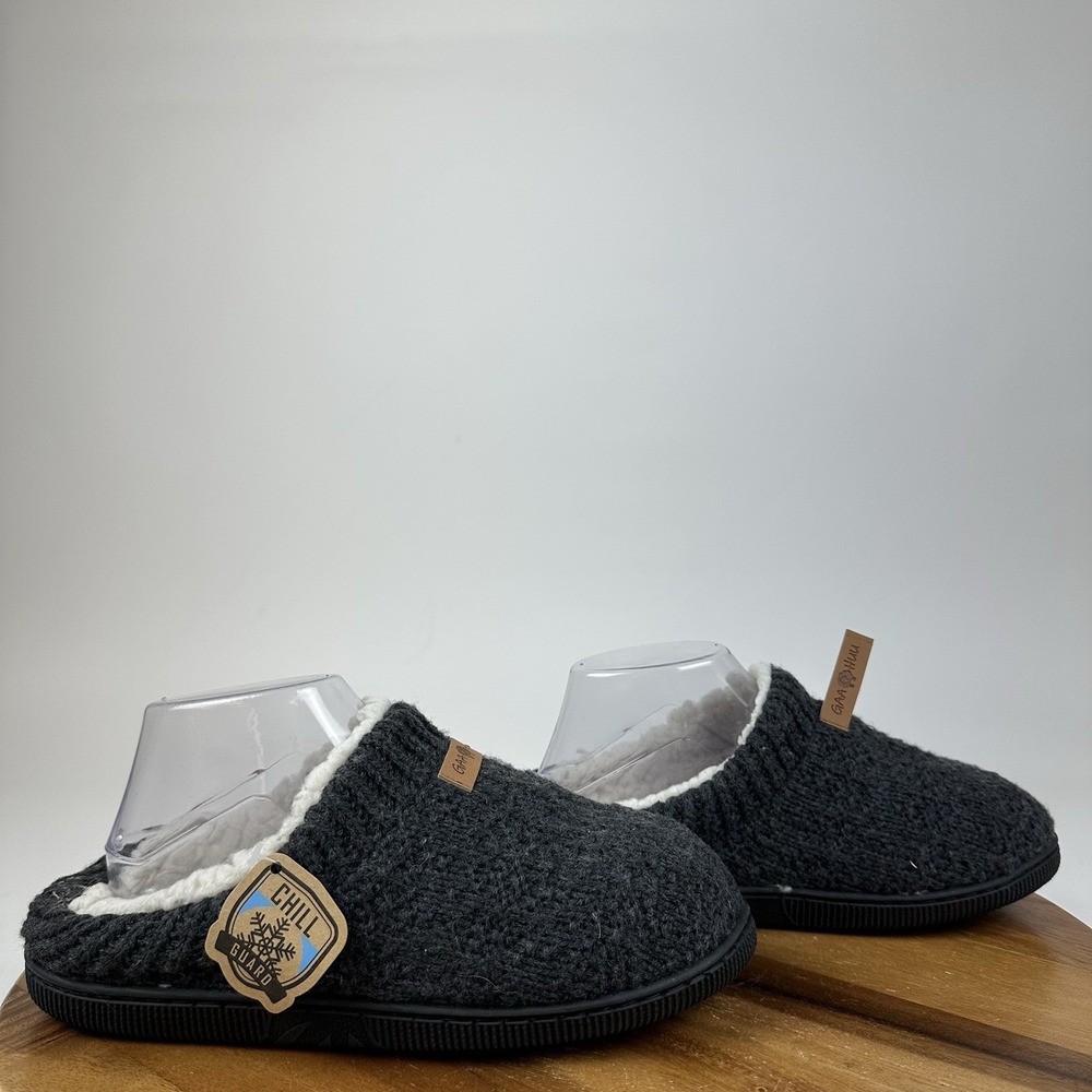 New NWT Womens Gaa Huu Gray Knit Sherpa Low Cozy Slippers Shoes Size 9 - 10 M